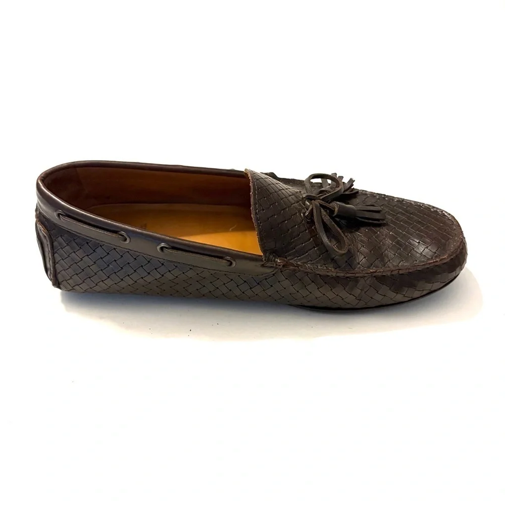 MASSIMO DUTTI Brown Woven Leather Loafers with Tassels